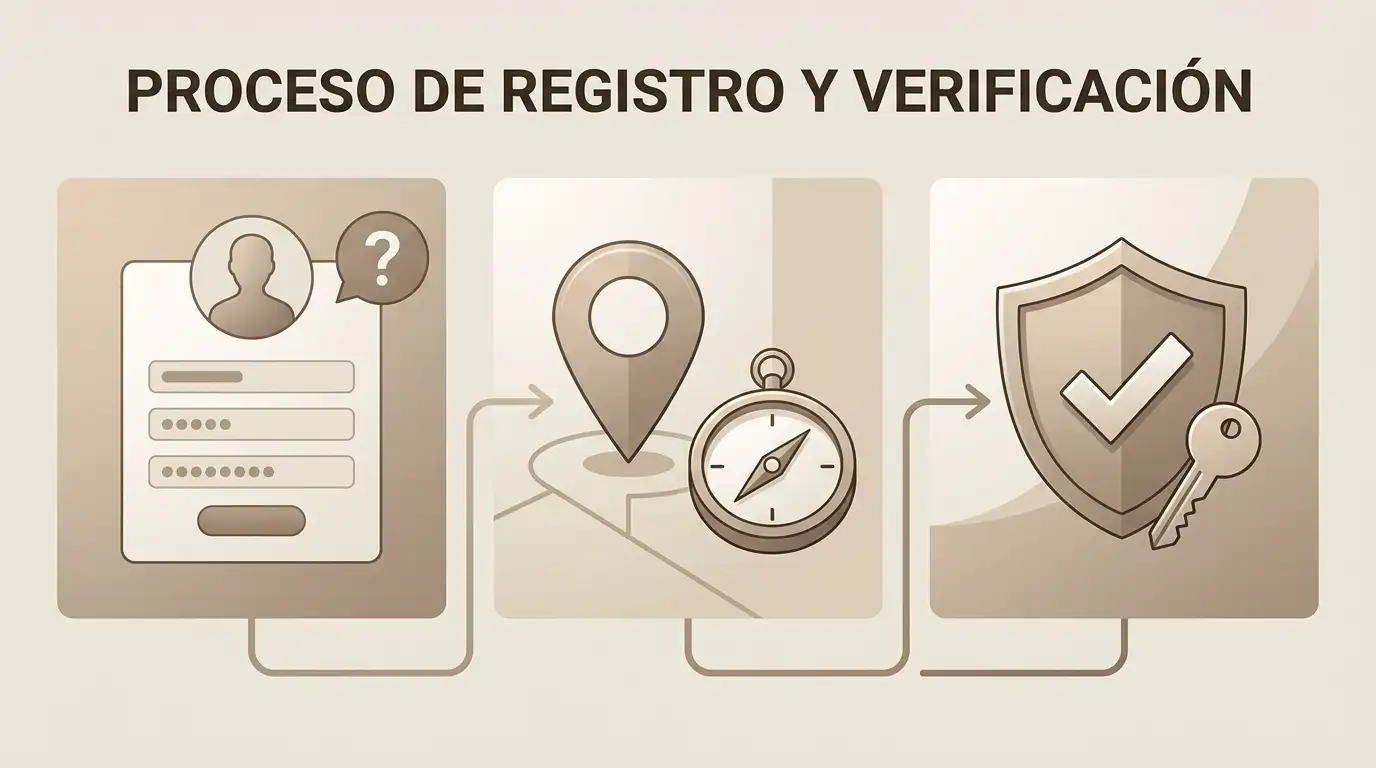 Ilustración editorial sobre registro y verificación de una cuenta de casino online